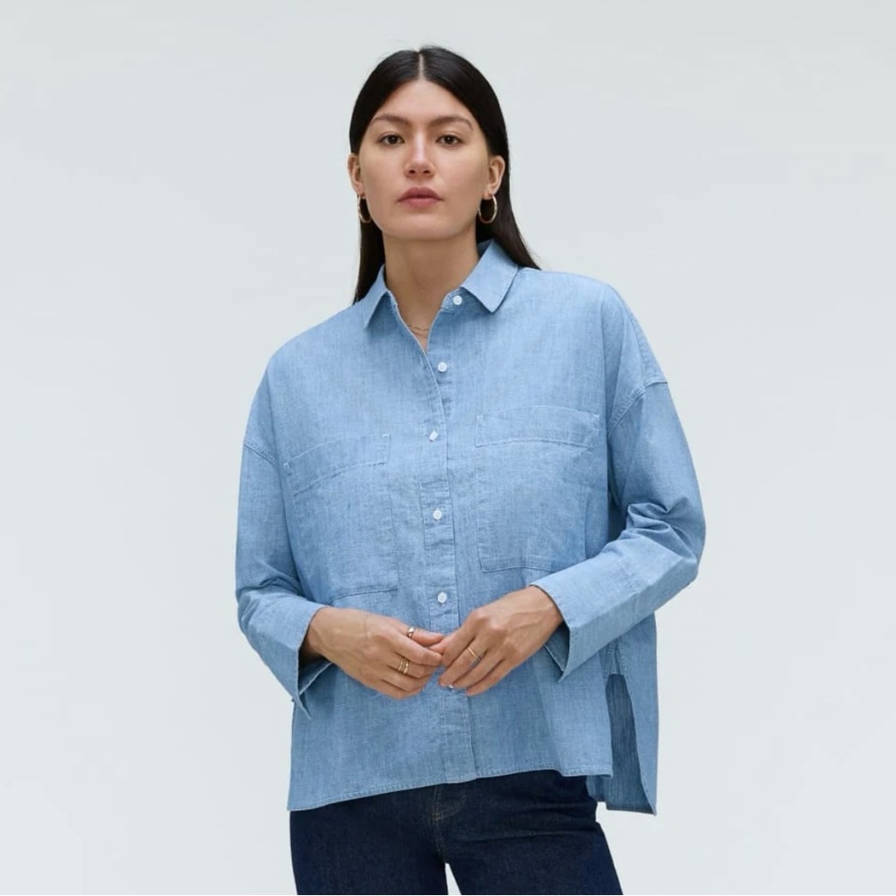 Everlane Light Blue Jeans Button-Up The Boxy Oxford Shirt, Size M/L